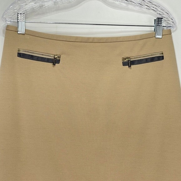 Calvin Klein Beige Skit Sz 10P Gold Zipper Accent Stretch Straight Pencil Skirt - Picture 3 of 12